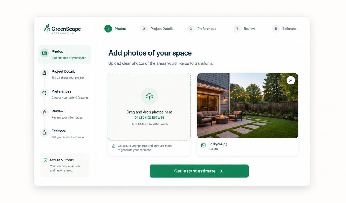 Homeowner uploading a photo to get an instant estimate
